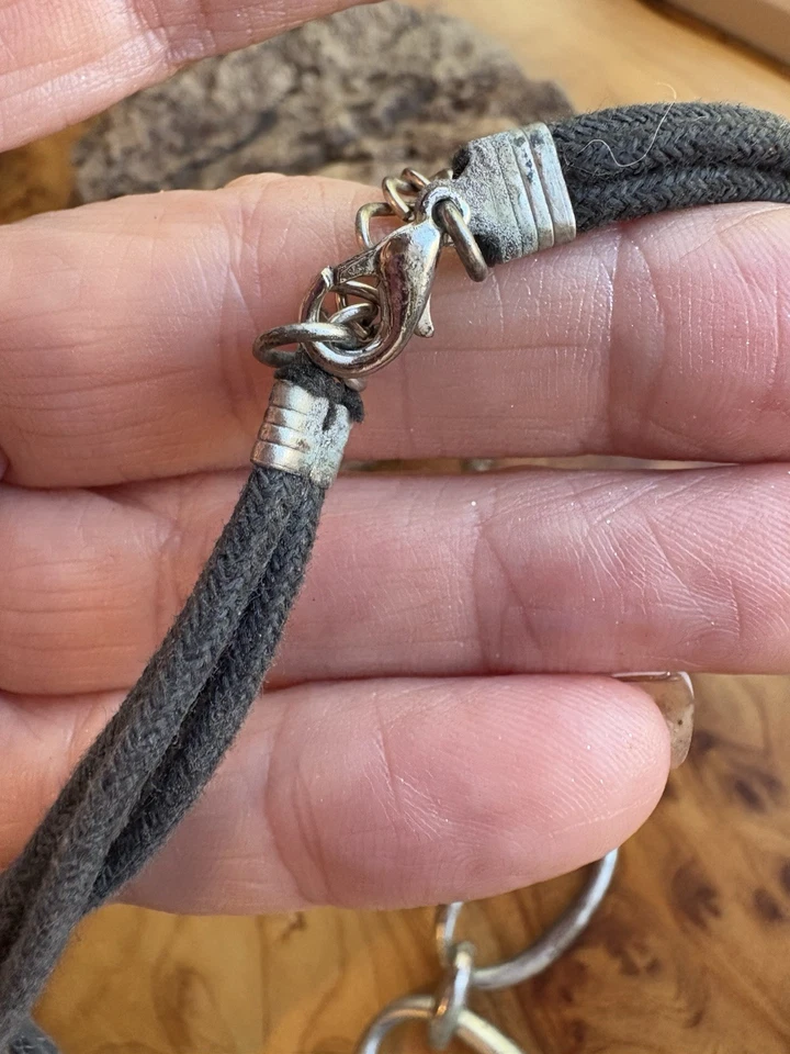 Vtg Lucky Brand Leather  Silver Tone Rings Boho Necklace - Image 3 of 4