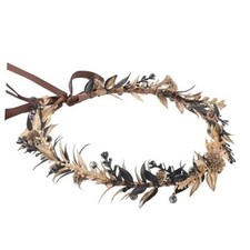 Black Golden Flower Crown Headband, Fairy Dark Floral Headpiece Golden Black
