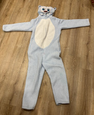 Briefly Stated Hooded Fleece One-Piece Pajama Sleeper Blue/White Men s L