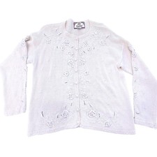 Vtg 90s Tiara International Sweater Large Beaded Floral Cardigan Grandmacore L