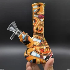 4.7" Smoking Water Pipe Bong Bubbler Printed Silicone Hookah Shisha +Bowl US