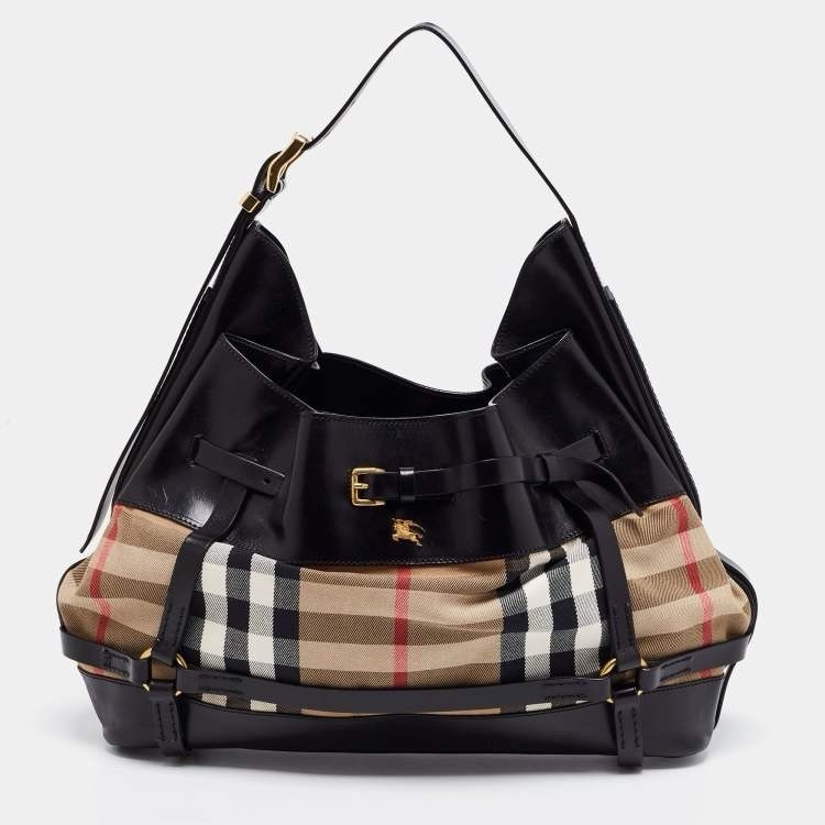 Burberry Kenton House Check Leather Hobo Bag
