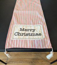 NEW Christmas Farmhouse Red  White Striped Lined Table Runner 70"x13" w/Tassels