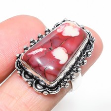 Natural Mookaite Gemstone Handmade 925 Sterling Silver Ring Size 7.5 US 