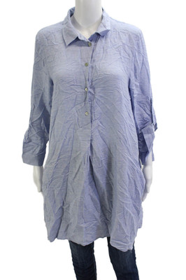 Zara Basic Collection Womens Light Blue Button Up Tunic 3/4 Sleeve Size L