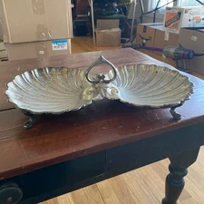 Vintage Cresent Silverplate Footed Scalloped Clamshell Buffet Serving Platter