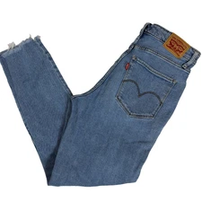 Levis Womens 721 Jeans 29 High Rise Skinny Blue Distressed Hem Stretch Denim