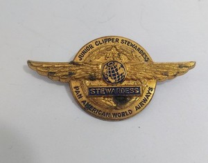 Vtg 1950s Pan American Airlines Junior Clipper Stewardess Pin Badge PAA Wings