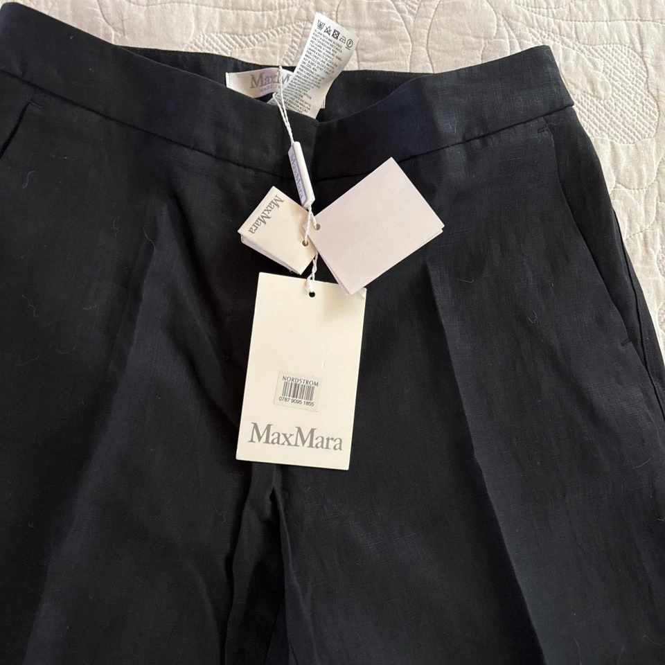 Pantalones negros MaxMara 100 % lino para mujer hechos en Italia talla 6 nuevos con etiquetas Foto 2 de 4