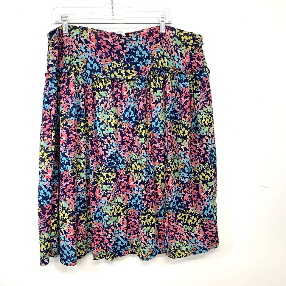 Kate Hill Skirt 2X Colorful Abstract Stretch Elastic Waist Lined Ruffle Office - Image 2 of 4