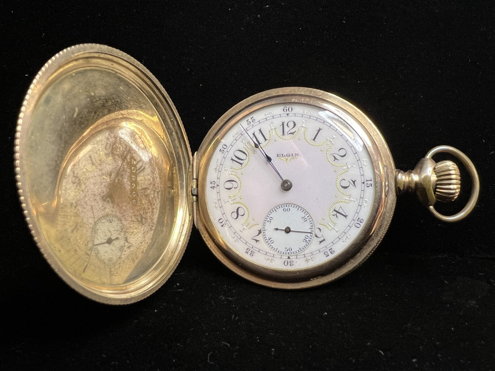 1900 Elgin Men's Pocket Watch 7j 16s Grade 210 Wadsworth 25y Hunter Case Runs