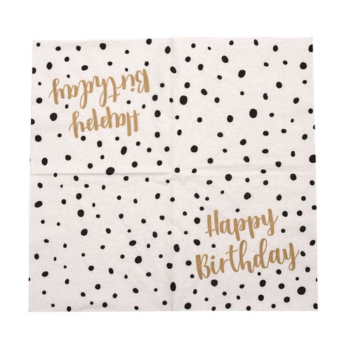 Servietten 'Happy Birthday' Punkte Schwarz Gold - 20 Stück - Geburtstag Dots - Bild 2 von 2