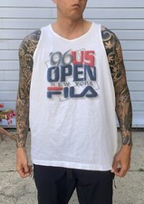 Vintage Fila US Open Tennis Tank Top White Made in USA Single Stitch 90’s XL