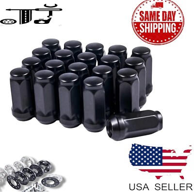 24x Black 1.8'' Tall 14x1.5 Acorn Lug Nut 3/4'' Hex Fit Armada Titan XD QX56 QX80