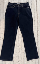 Chico's Platinum Women's Size 12 Flare Jeans Solid Dark Blue Wash Cotton Denim