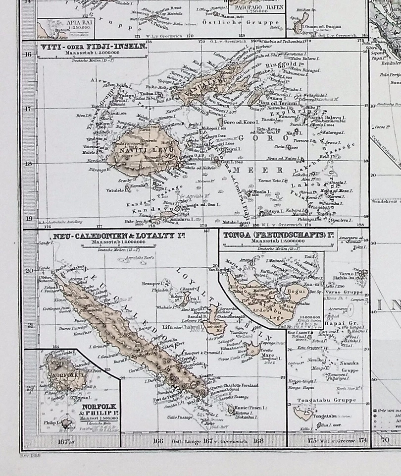 POLINESIA, AUSTRALIA, NUEVA ZELANDA, PACÍFICO, mapa antiguo original, Stieler, 1889 Foto 4 de 4