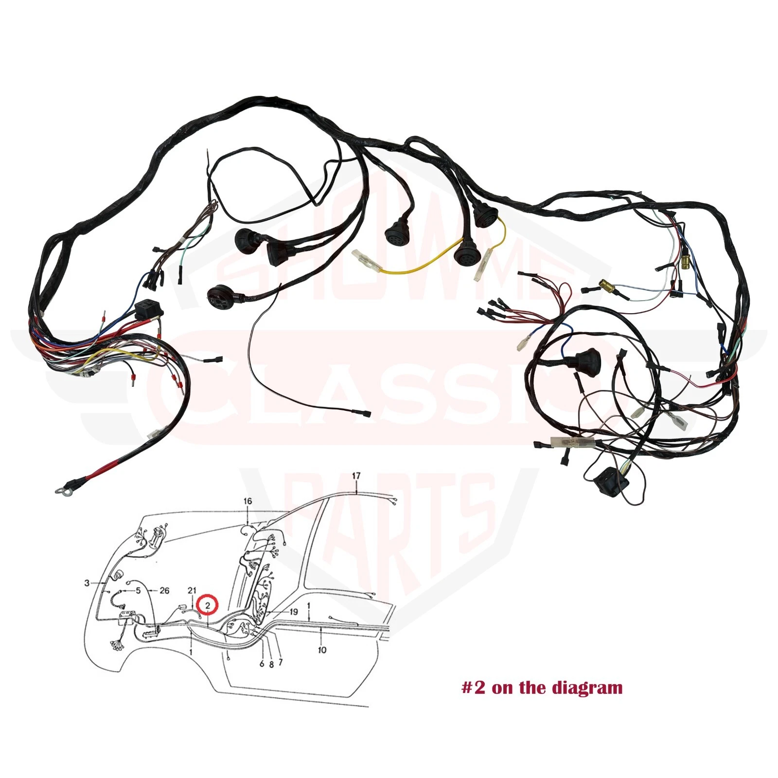 1974-1976 Porsche 911 Luggage Compartment Wiring Harness FRONT (LHD) 91161200212; 911 612 002 12; 911.612.002.12; 911-612-002-12