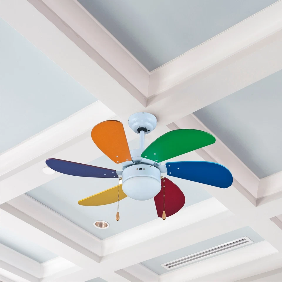 Ventilatore da Soffitto 6 Pale Colorate Lampadario 90cm ZEPHIR zfs690c Bambini - Immagine 3 di 4