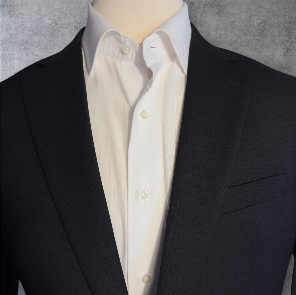 PRONTO UOMO Hombres Blazer Abrigo Deportivo Chaqueta de Dos Botones 44L Negro Strech LANA Foto 2 de 4