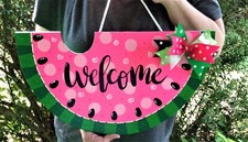 WELCOME 18" GLITTERED WATERMELON Slice SIGN Deck Pool Pink Door Plaque