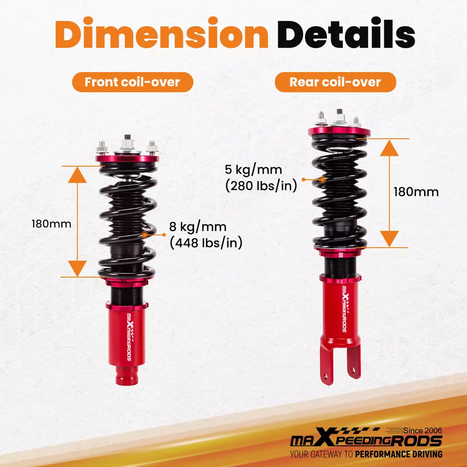 MAXPEEDINGRODS STREET ADJUSTABLE COILOVERS FOR HONDA CIVIC 92-00 INTEGRA 94-01 - Imagem 4 de 4