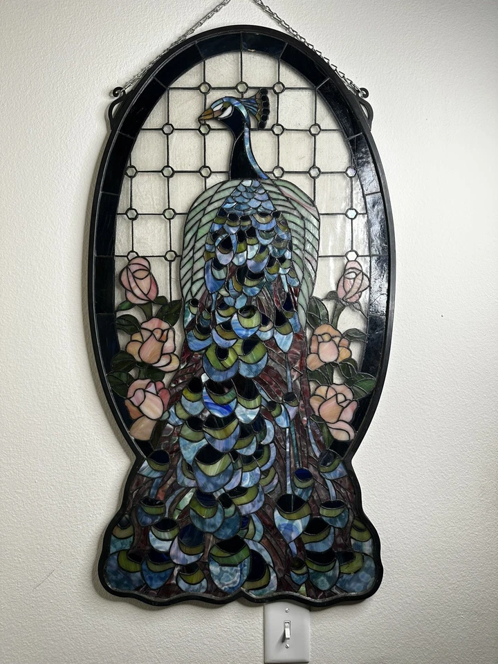 Peacock Profile Stained Glass Window 38H X 20W - Image 2 of 4