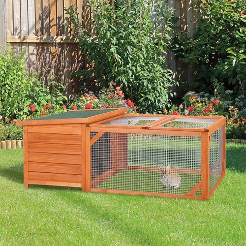 Cozy Rabbit Hutch & Run for Small Animals - Weather-Resistant Fir Wood Design - Picture 2 of 9