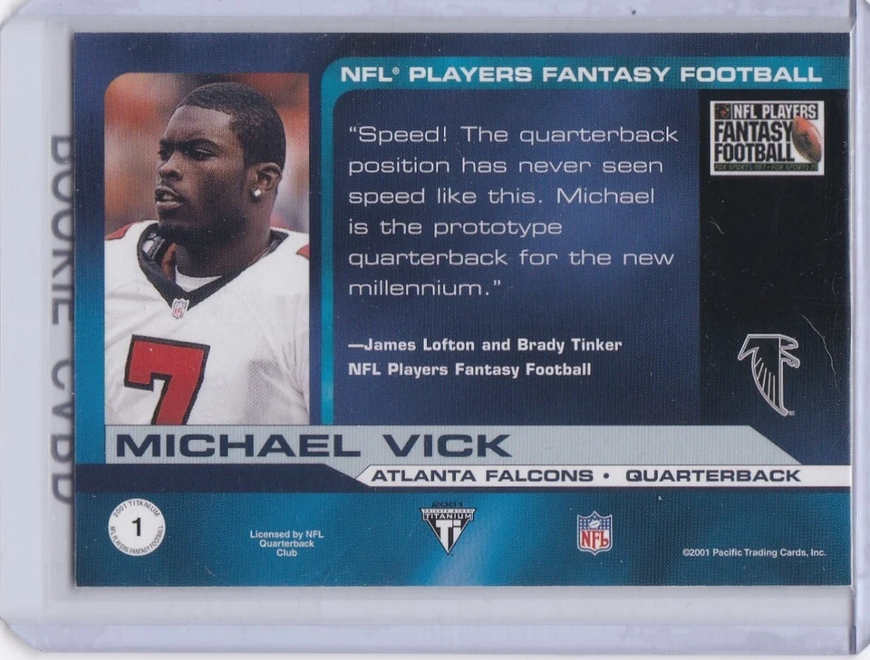 MICHAEL VICK ROOKIE CARD 2001 Pacifc Titanium #1 Football ATLANTA FALCONS NFL RC - Image 2 of 2