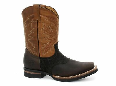 Grinders Frontier Tan Brown Leather Square Toe Cowboy Ankle Chelsea Boots