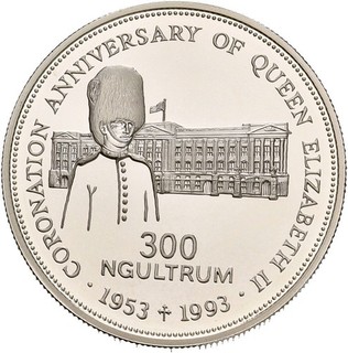 Künker: Bhutan 300 Ngultrum 1993 Krönung von Elizabeth II Silber PP!
