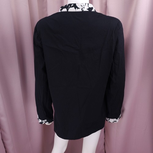 Jones New York Stretch Women's Black Floral Cotton Long Sleeve Blouse Top Large - Picture 5 of 7