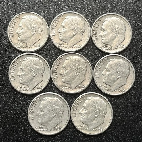 8 1962 SILVER ROOSEVELT DIMES USA UNITED STATES OF AMERICA MINT COIN COLLECTOR
