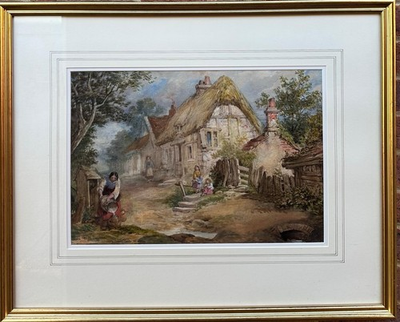 #ad Francis William Warwick Topham : Children And Woman Watercolor Signed 1869 GBP 496.00