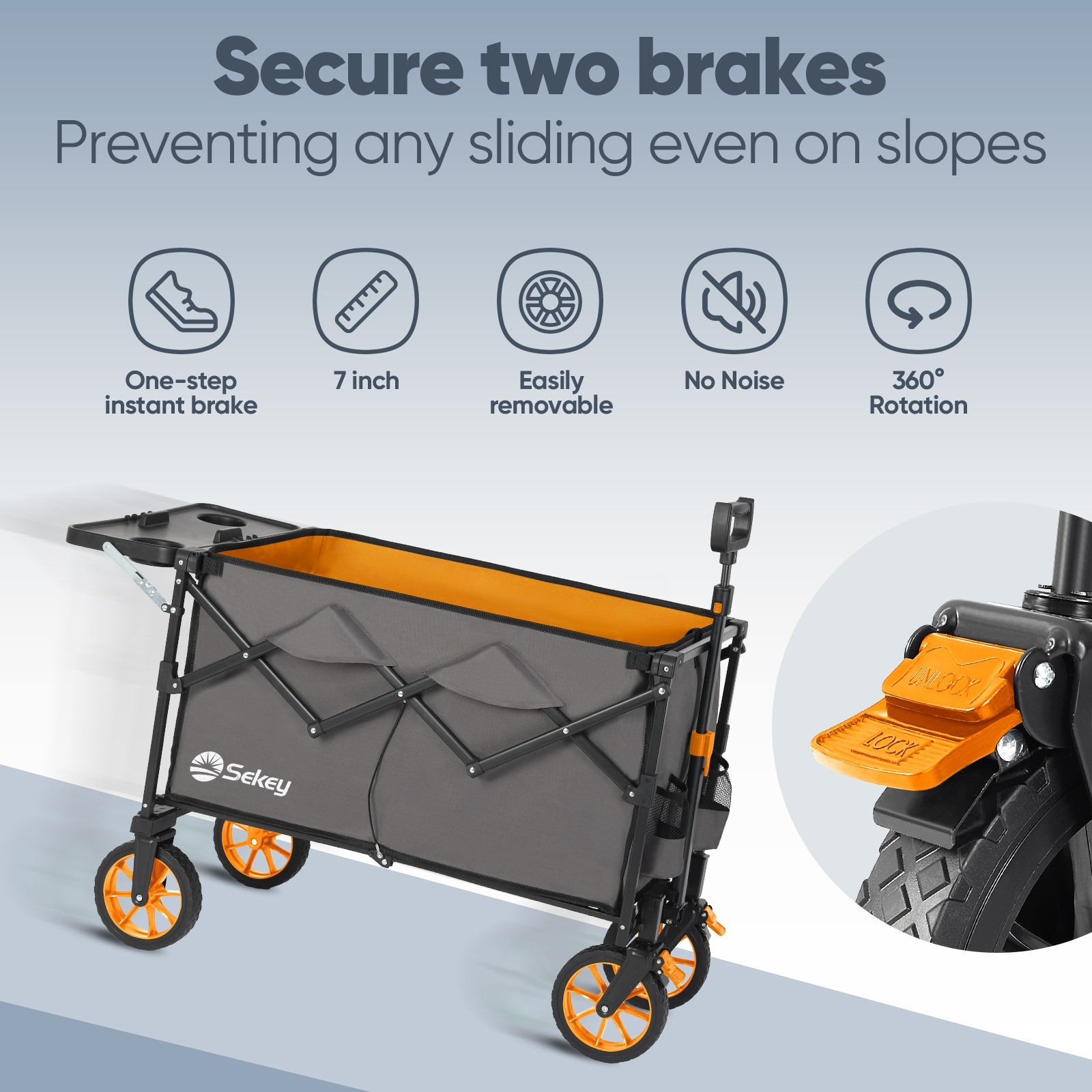 Sekey 250L Collapsible Wagon with Table, Drink Holders, All-Terrain Wheels