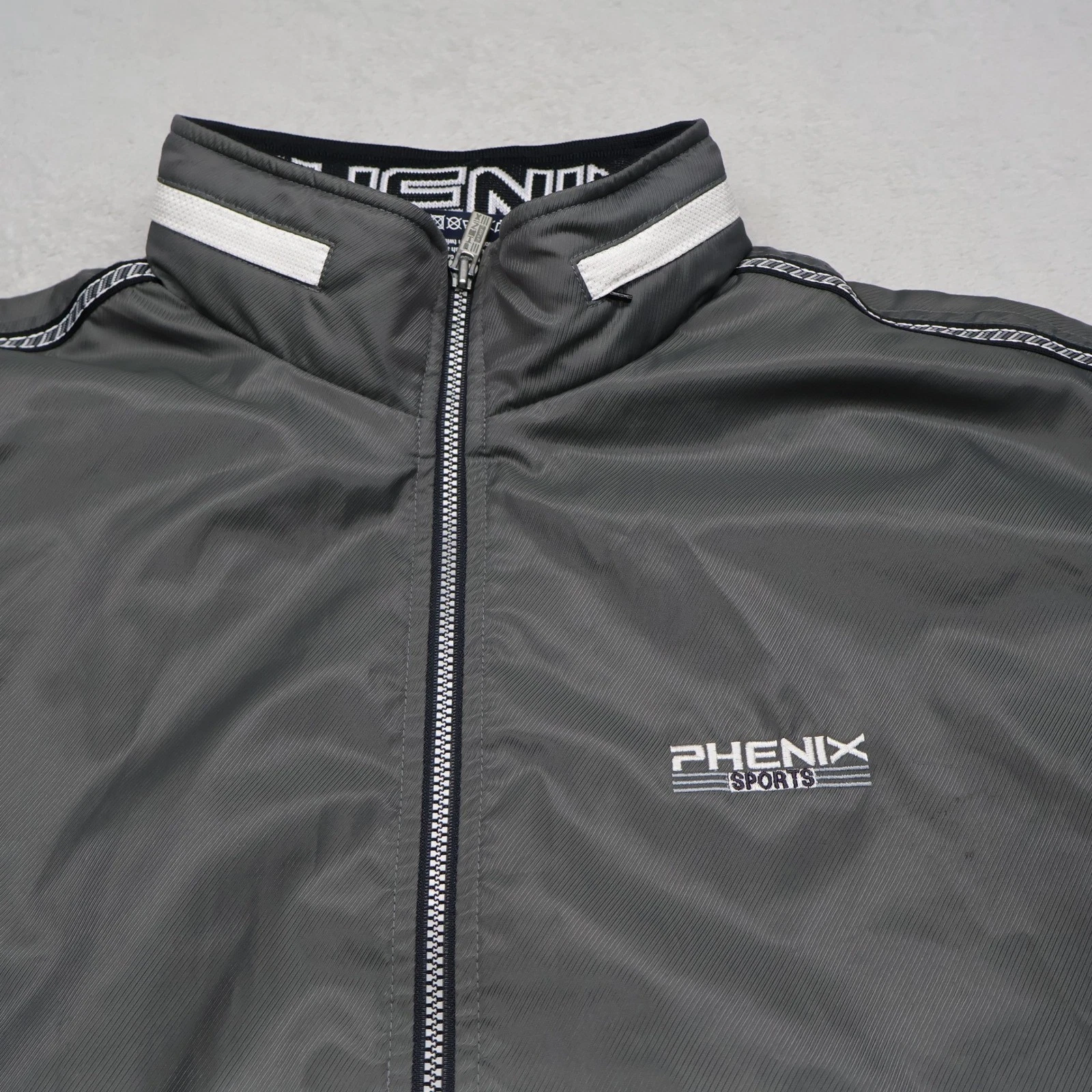Phenix Jacket Men Large Gray Mesh Lined Full Zip Light Athletic Windbreaker VTG - product detail image 2