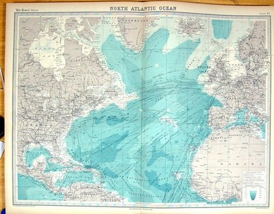 Old Times Map 1922 North Atlantic Ocean Canada British Isles Greenlan 20th