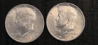 1964 - D Kennedy Silver Half Dollars, US Coins 50c, Denver, Circulated, Lot of 2