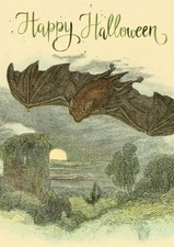 Moon & Bat - Art Halloween Greeting  Card  Vintage Design Gothic Madame Treacle