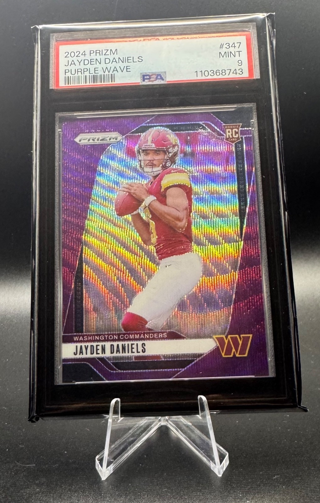 🔥2024 PANINI PRIZM PURPLE WAVE #347 JAYDEN DANIELS /99 ROOKIE RC PSA 9🔥