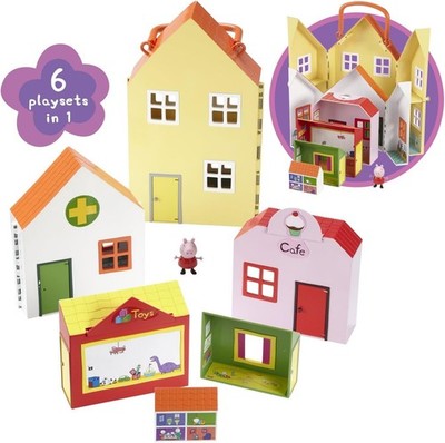 Peppa Pig Peppa's Town Spielset 6 stapelbare Gebäude BRANDNEU