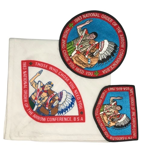 1983 National OA Conference W/ Patch Set Neckerchief WHT Bdr (LB3244)