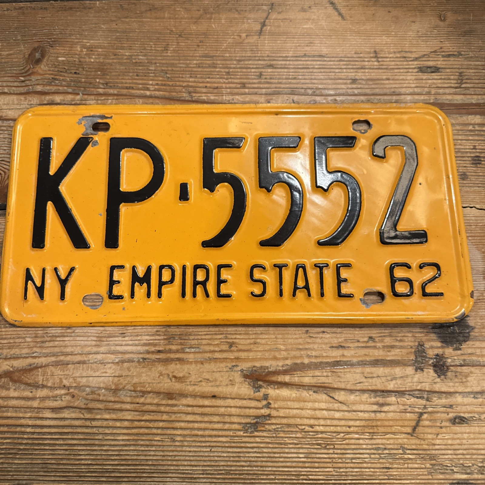 Vintage 1962 New York License Plate Cooperstown ⚾️ Otsego Co # KP 5552. Triple 5