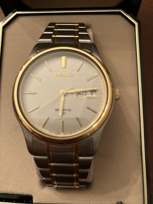 NOS NEW OLD STOCK SEIKO SPORT 50 MENS WATCH TWO TONE GOLD AND STAINLESS STEEL 