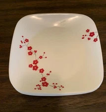 Corelle Vitrelle Hanami Garden 9" Square Luncheon Plate White Red  6 Available