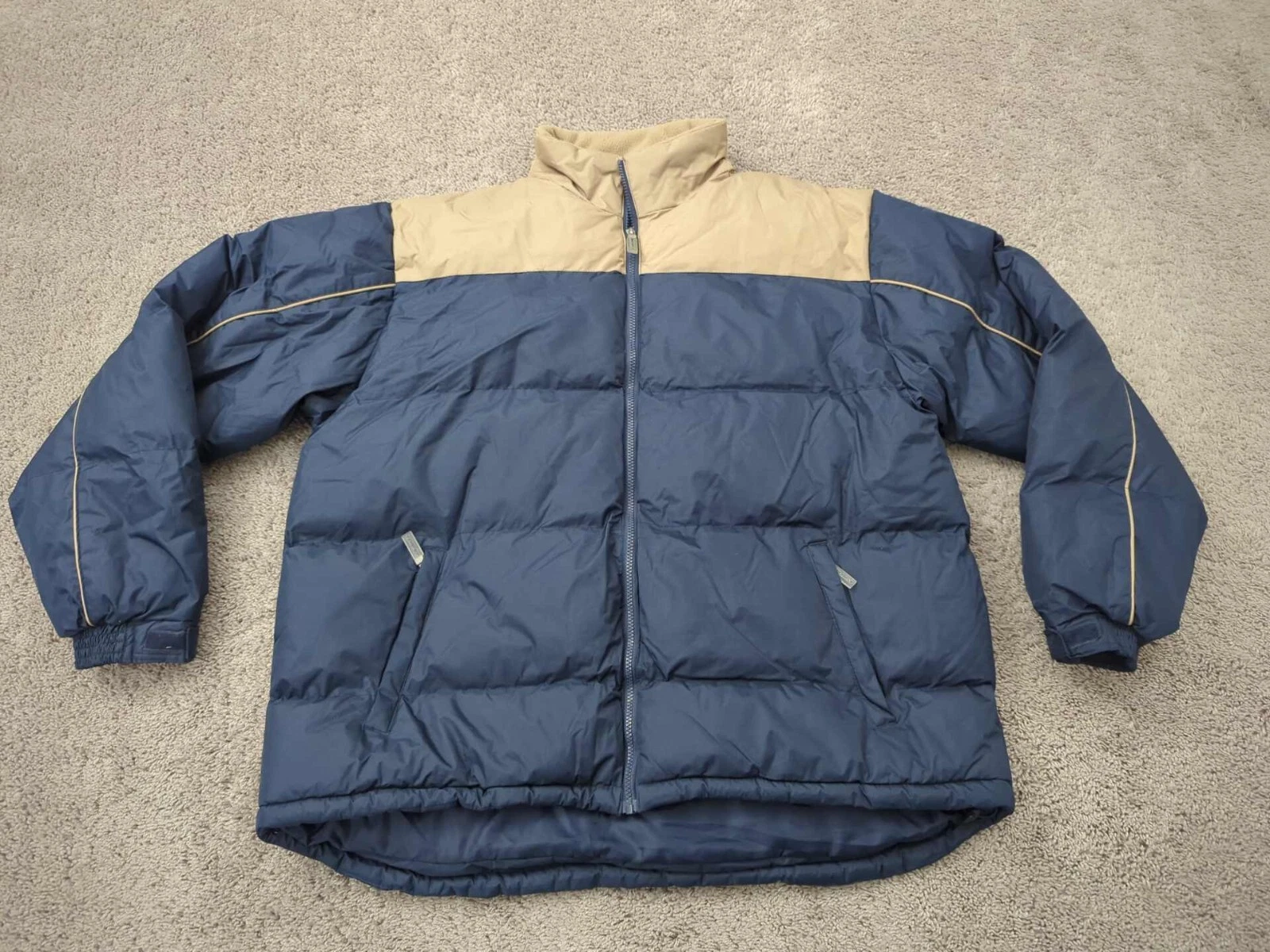 Ashburn Puffer Jacket Mens XXL Blue Beige Full Zip Poly Ski Active Outdoor