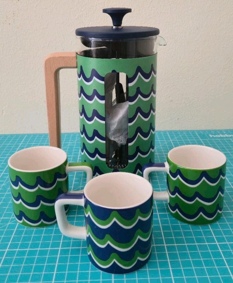 La Cafetière Pisa 8 Cup-1L French Press Green Lines Artist Edition with 3 Cups