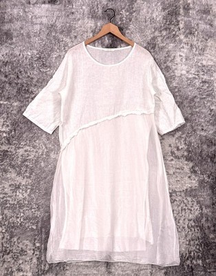 Meo Meli Dress OS One Size Womens Linen & Silk Combo White | eBay