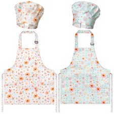 4Pcs Kids Apron and Chef Hat Set Gift for Girls, Floral Print Adjustable Kitc...