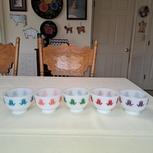 HTF - Vintage Fire King Tulip Cottage Cheese Bowls Milk Glass (Set of 5)