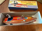 Schylling Vintage 1996 Felix The Cat Wind Up Tin Toy Speedboat in Box